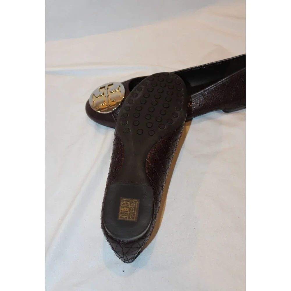 TORY BURCH WOMEN'S CLAIRE QUILTED NAPPA LEATHER BALLET FLATS BROWN 6.5